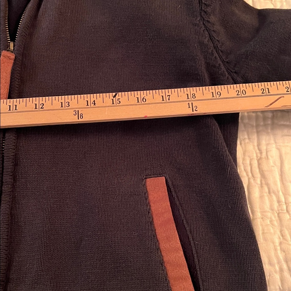 North River Navy  sweater Jacket with Tan Accents suede (faux) zipper mens M - Picture 6 of 7